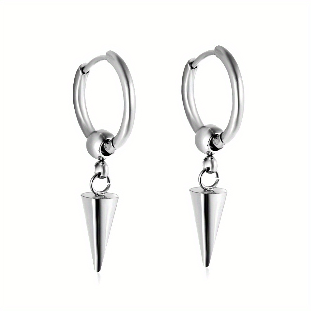 Men's Cone Dangle Hoop Earrings, Punk Style