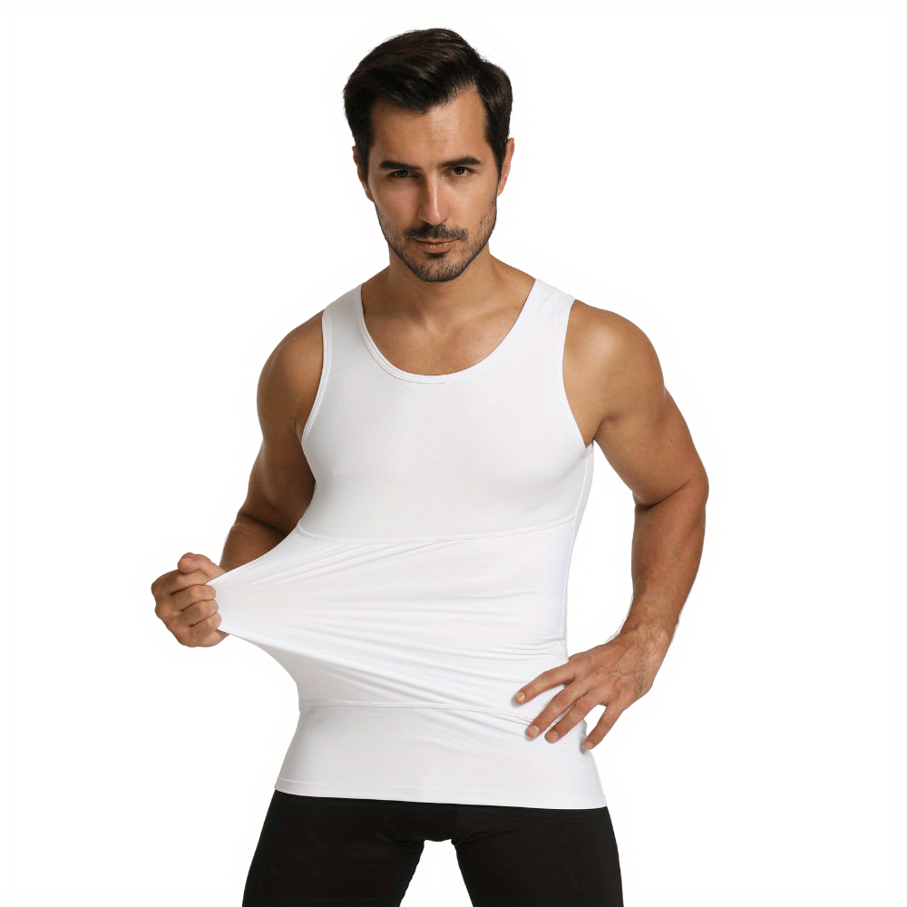 Mens Compression Shirt Slimming Undershirt Body Shaper Vest Workout Tank  Tops Shapewear Abs Abdomen White, White price in Saudi Arabia,   Saudi Arabia