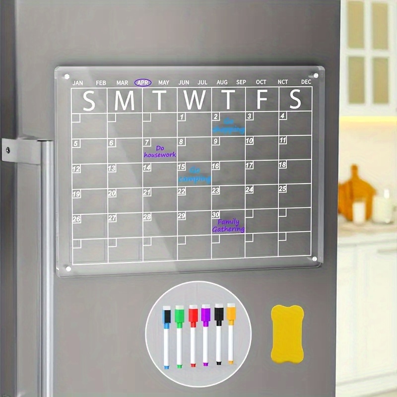 Pizarra magnética acrílica de borrado en seco para nevera, juego de 2  unidades, 16 x 12 pulgadas, calendario mensual transparente para  refrigerador