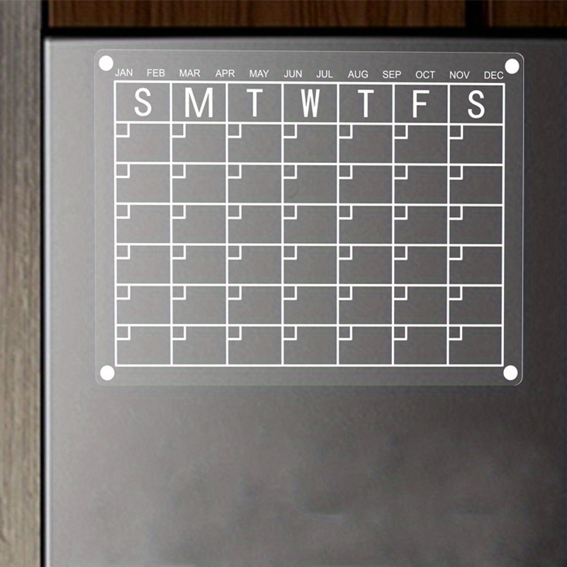 Calendario magnético acrílico de borrado en seco para refrigerador,  calendario de borrado en seco transparente de 16.5 x 12 pulgadas para