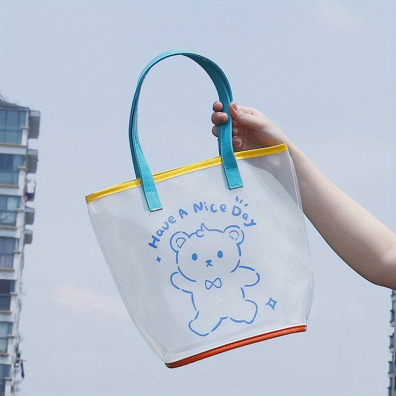 Clear PVC Tote Bag Transparent Waterproof Handbag Travel Beach Bag Reusable  Shopping Bag Jelly Shoulder Bag