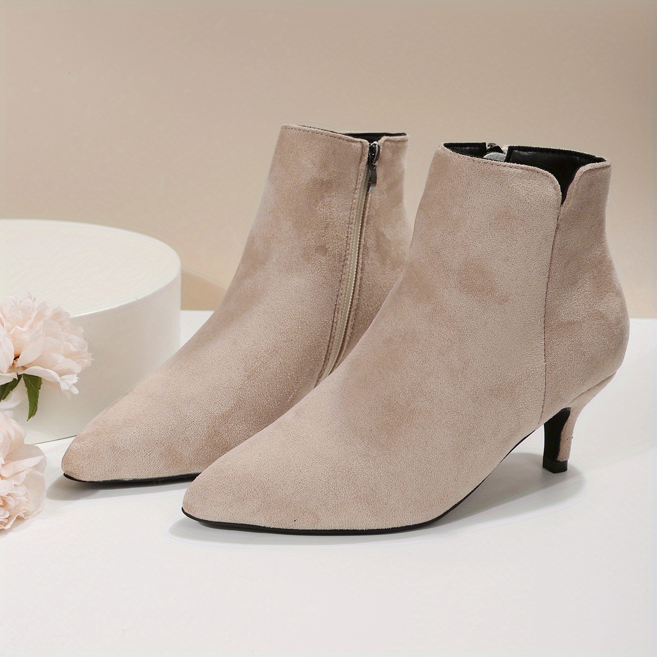 Cream kitten heel ankle hot sale boots