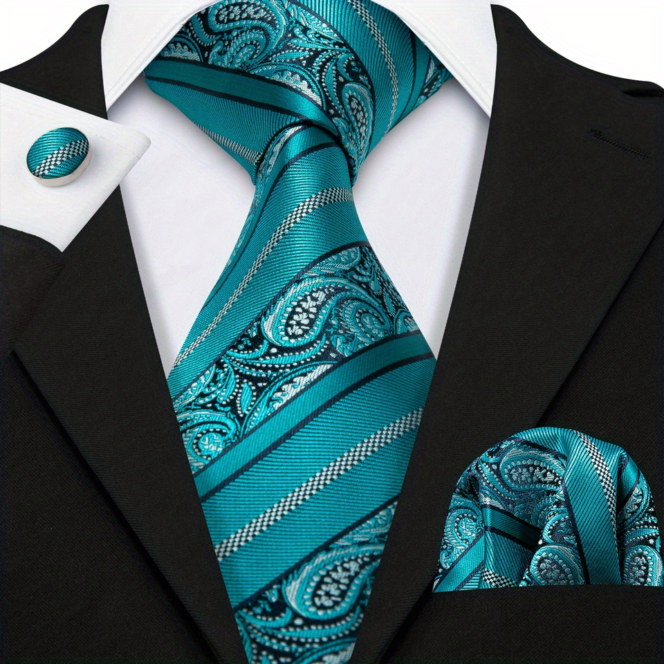 Men's Jacquard Tie, Hankerchief, Cufflinks Set