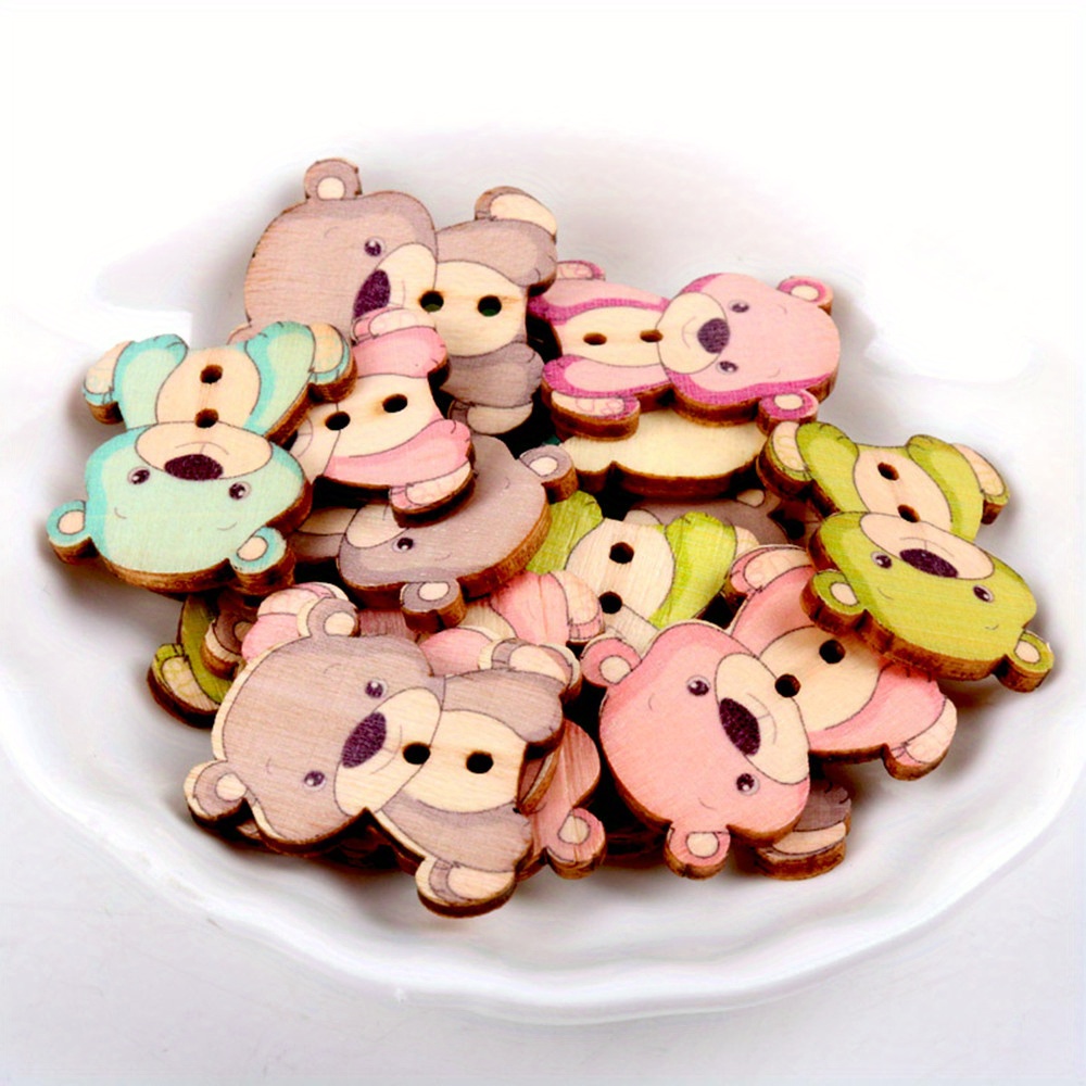 Image of 50pcs Mixed Color Wooden Buttons Set - Cartoon Animal Buttons () For Clothing, Sewing, Knitting Supplies, Diy Crafts, And Decorative Use. (size: 2.8cm × 2.3cm / 1.1 Inch × 0.9 Inch)