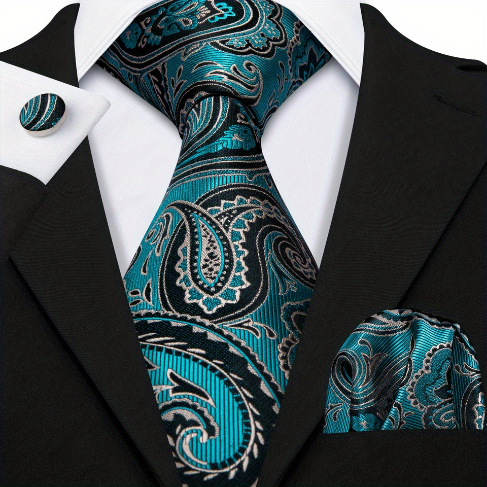 Men's Jacquard Tie, Hankerchief, Cufflinks Set