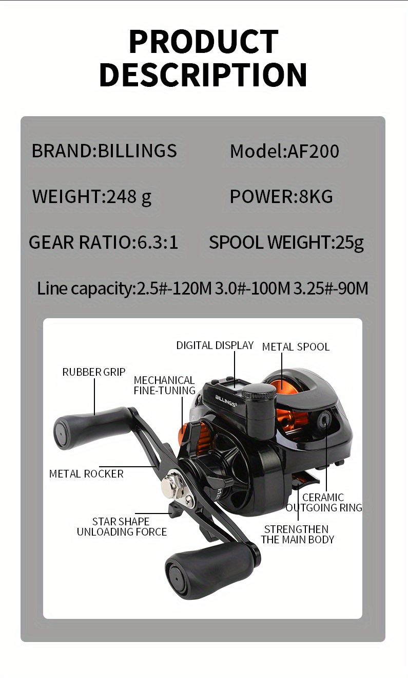 * AW 200 Series, 6.3:1 Gear Ratio, 18LB Max Drag, Baitcasting Reel, For  Freshwater Saltwater