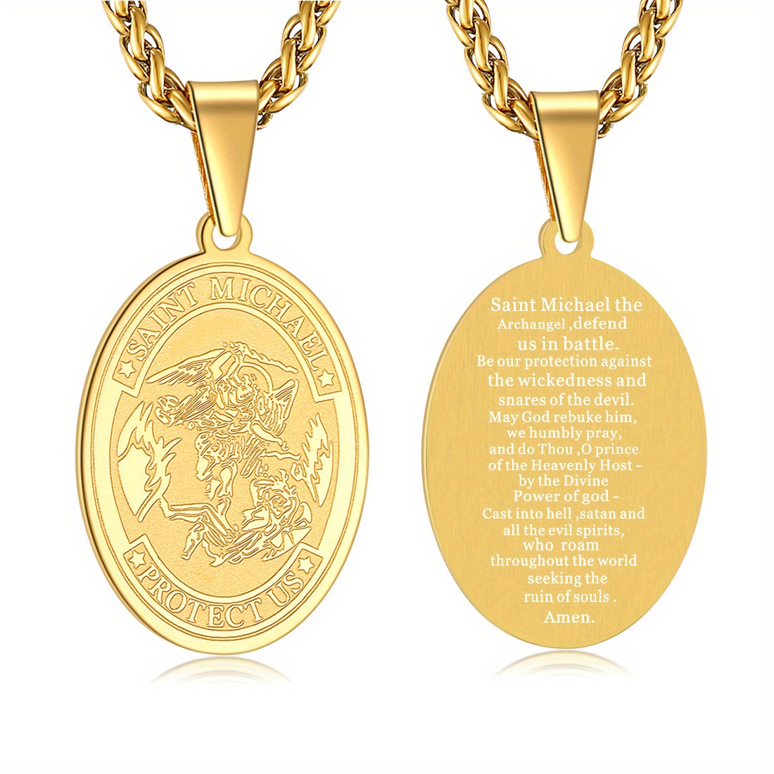 Men's Saint Michael Amulet Necklace in Stainless Steel