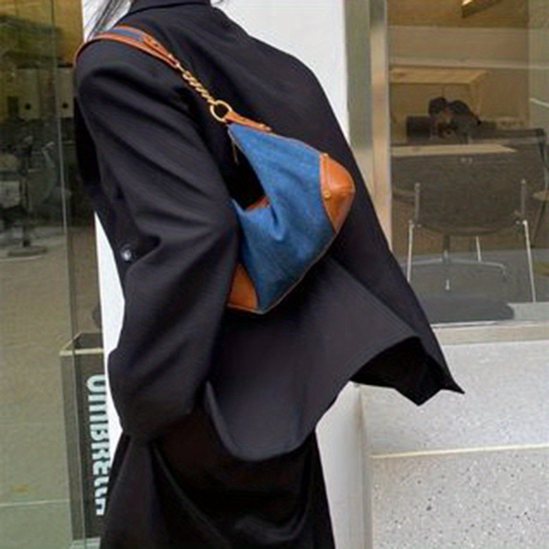 Vintage Color Stitching Large Capacity Hobo Tote Bag, Denim Chain  Lightweight Shoulder Bag, Casual Fashion Commuter Bag - Temu