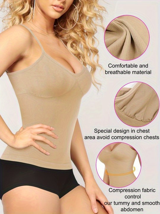 Simple Solid Shaping Cami Tops Seamless Slimming Sleeveless - Temu