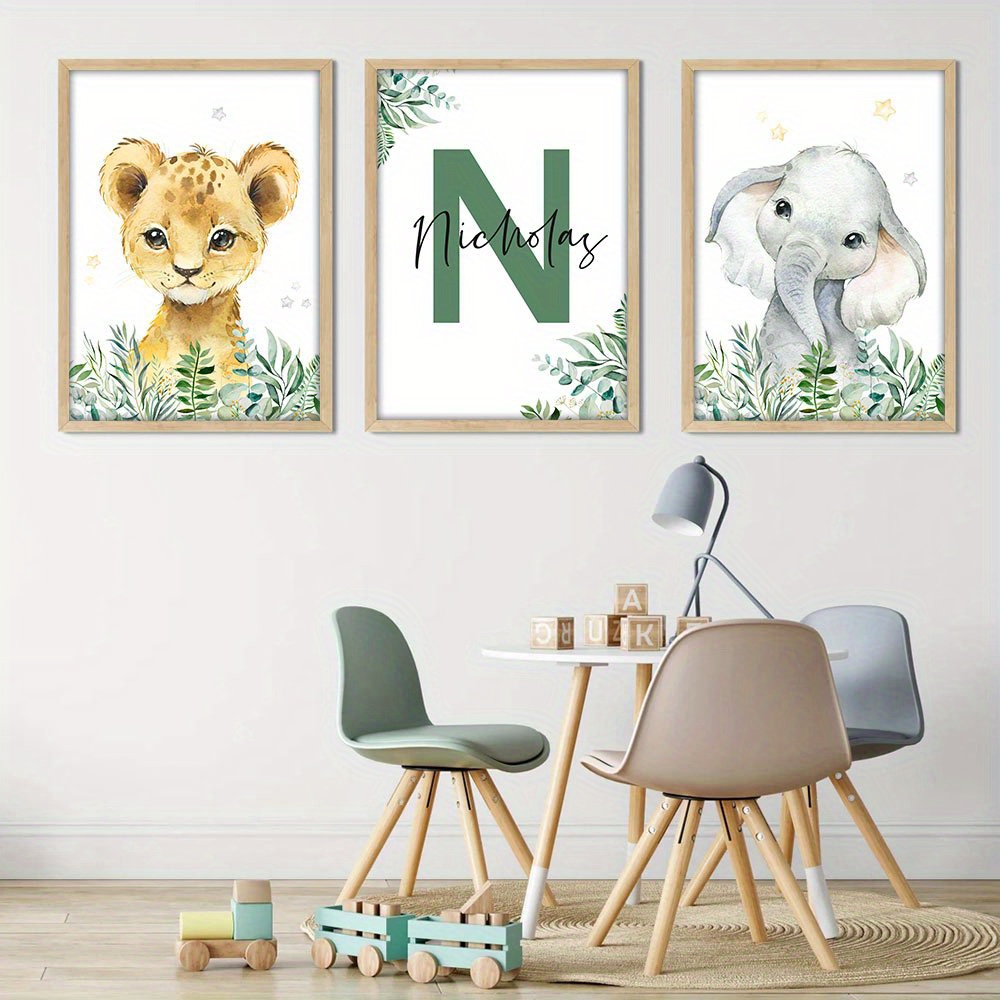 Custom Name Art Prints Personalized Elephant Giraffe Wall - Temu