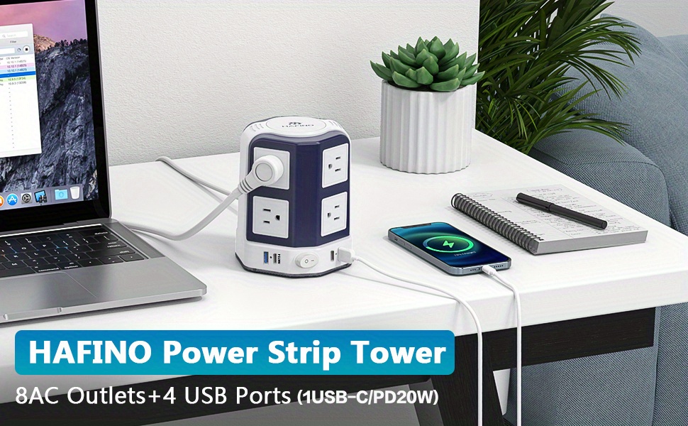 Surge Protector Power Strip Tower 3M Extension Cord With 8 Outlets 4 U