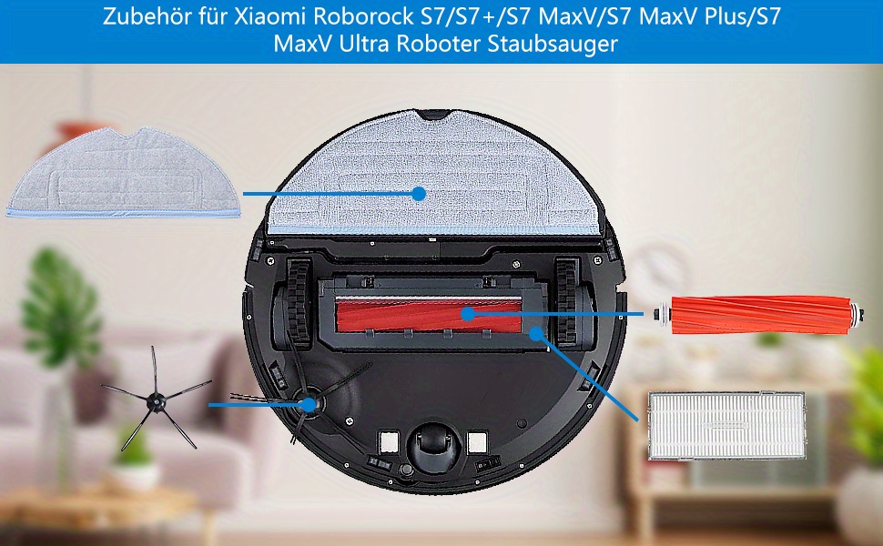 Replacement Kit For Roborock S7 S7 Plus S7 Maxv S7 Maxv Ultra Robot Vacuum  Cleaner,4 Filters,6 Side Brushes,4 Mop Cloths,1 Main Brushes