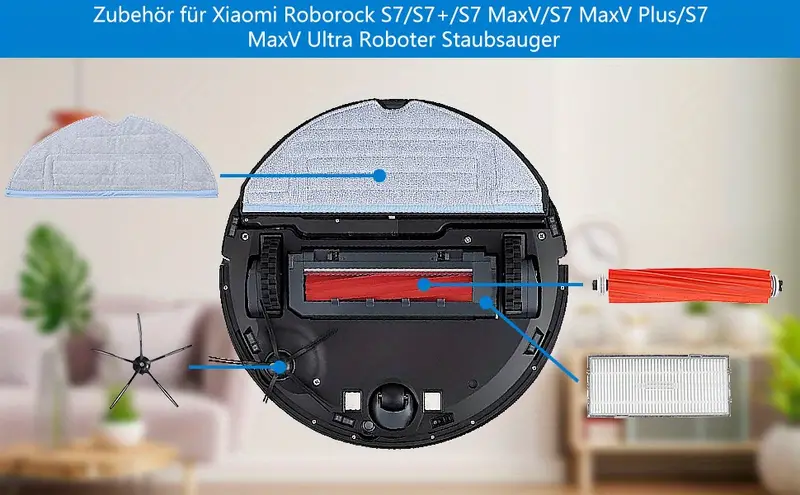 16 Pack Accessories For Roborock S7/S7+/S7 MaxV/S7 MaxV Plus Robot Vacuum  Cleaner, Replacement Parts For Xiaomi Roborock S7 Series, Includes 2 Main Br