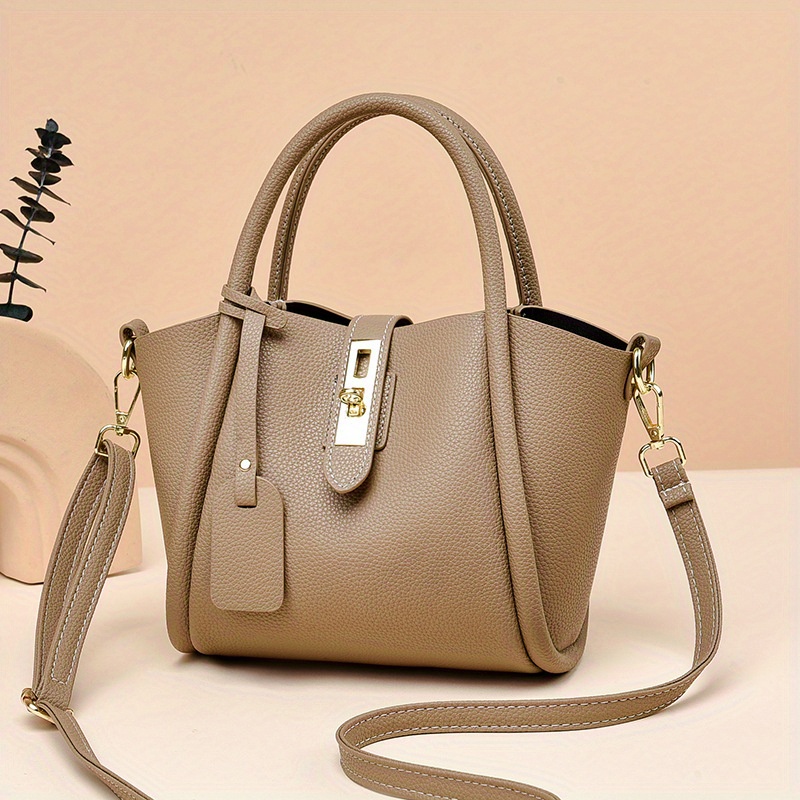 Minimalist Colorblock Bucket Bag, All-match Turn-lock Shoulder Bag, Women's  Classic Bag - Temu