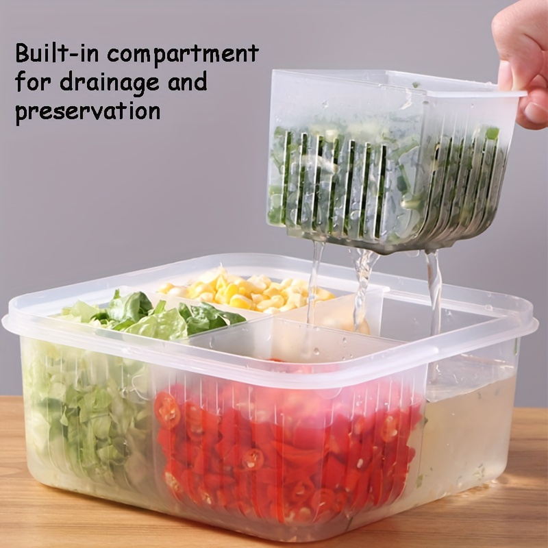 1pc Divided Refrigerator Storage Box, Transparent Fresh-Keeping Box,  Refrigerator Fruit Vegetable Crisper, Dumpling Meat Eggs Ginger Garlic  Green Onio