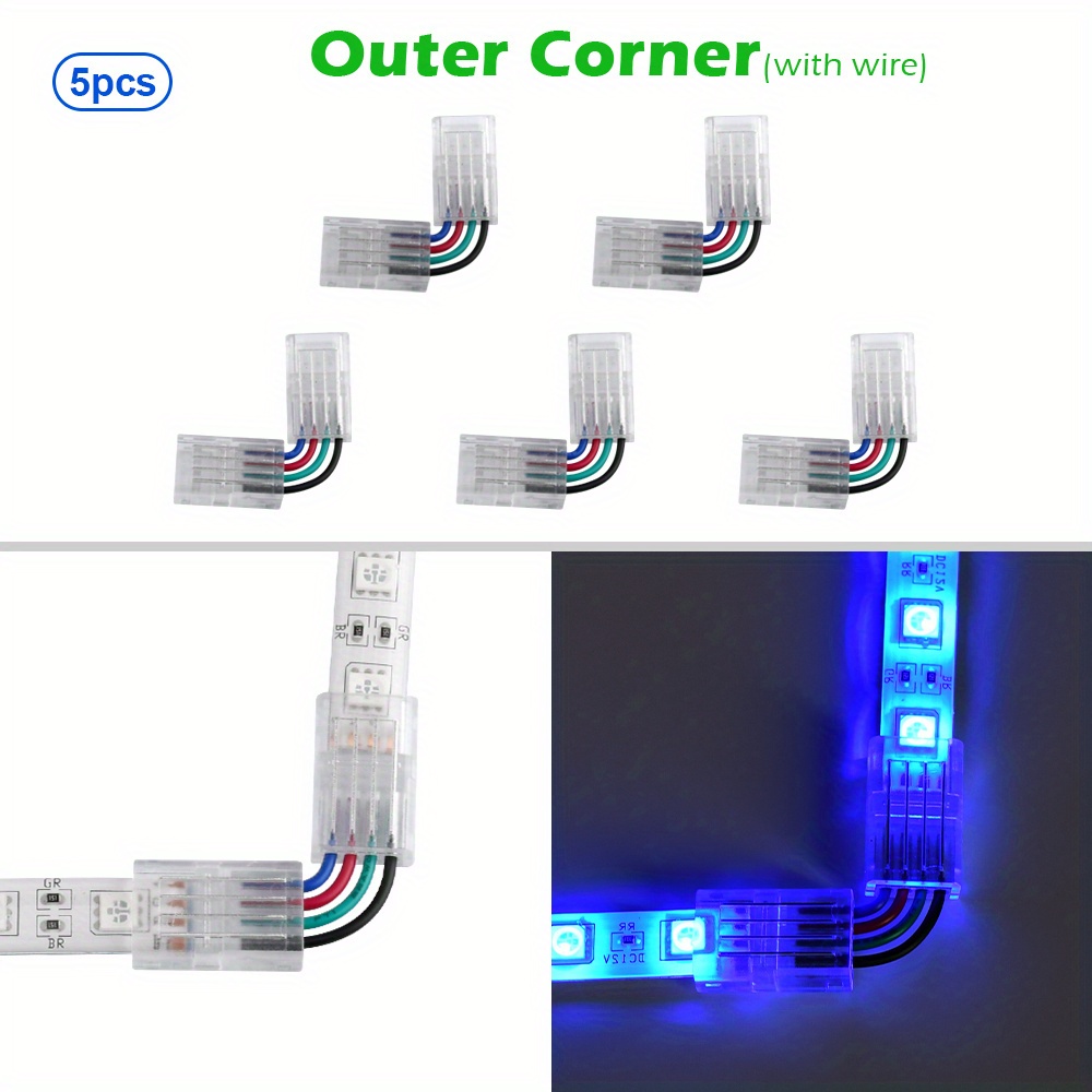 VIPMOON 20 Pack 4 Pin RGB 8mm Solderless Connectors Adapter for SMD 2835  3528 Multicolor Non-Waterproof LED Strip Light (8mm) 
