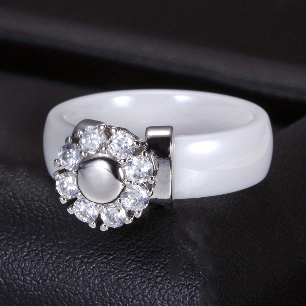 simple round ceramic ring black white zirconia single ring jewelry festival gift details 4