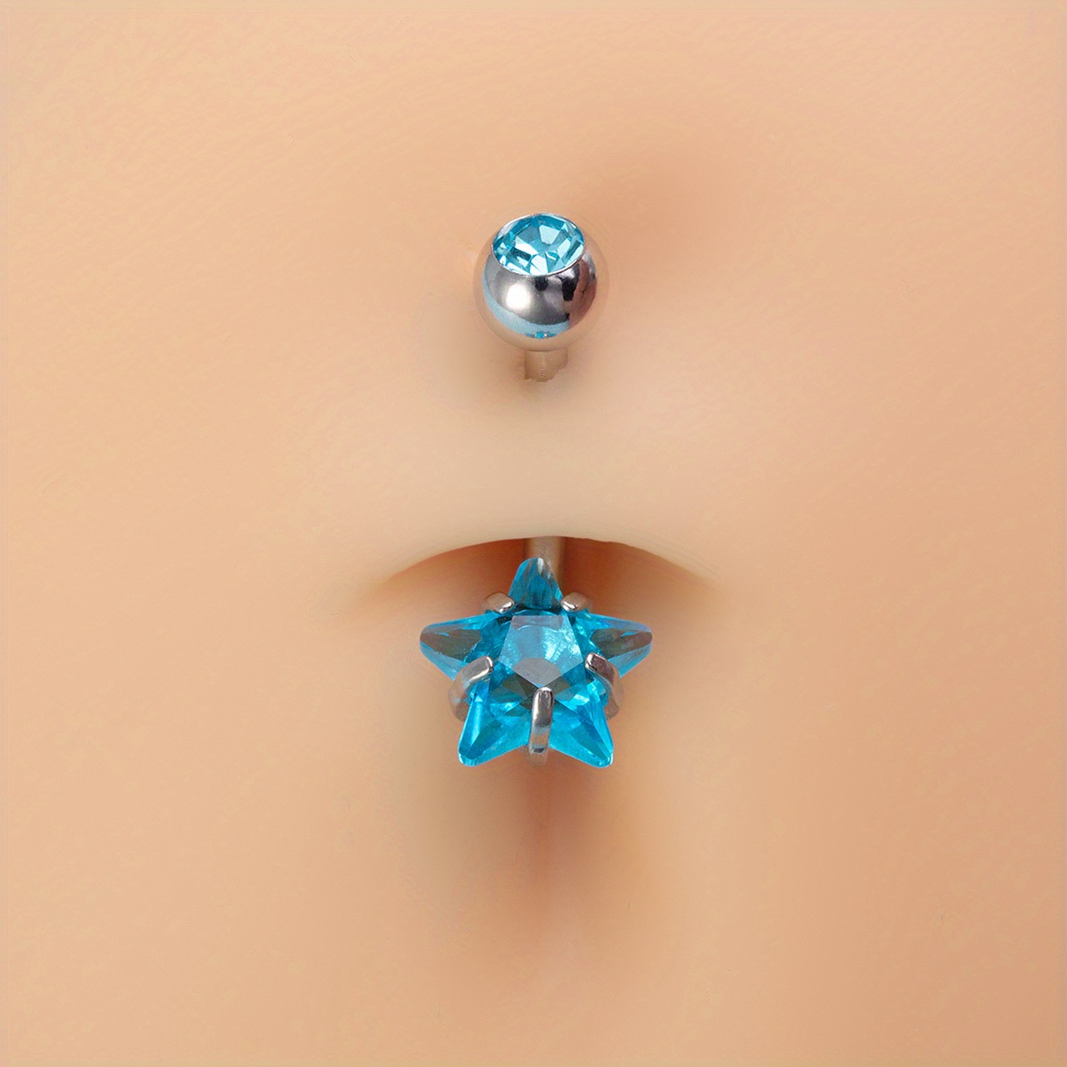 Opal flower shaped dangle belly button piercing ring aqua cz gemstones 14g  stainless