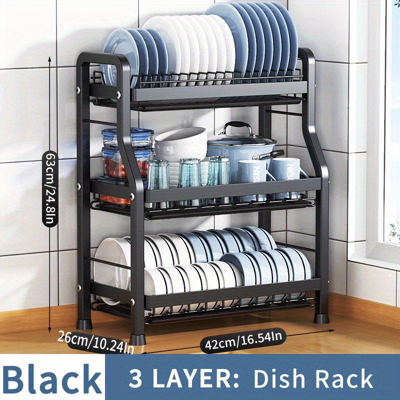 Dish Drying Shelf Rack with Drain Board 2-tier Carbon Steel Dish