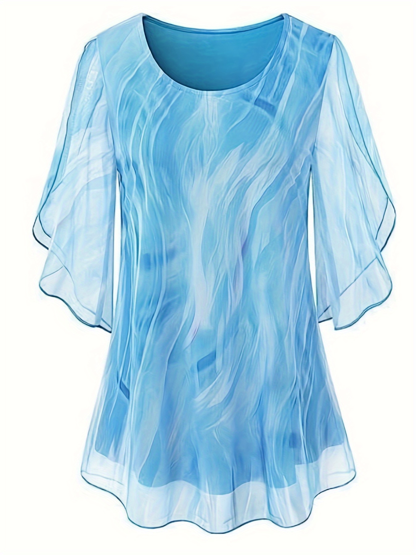 Haut Femme Crown & Ivy Taille L - Rayon à Motifs Géométriques Bleus - Occasion Très Bon État