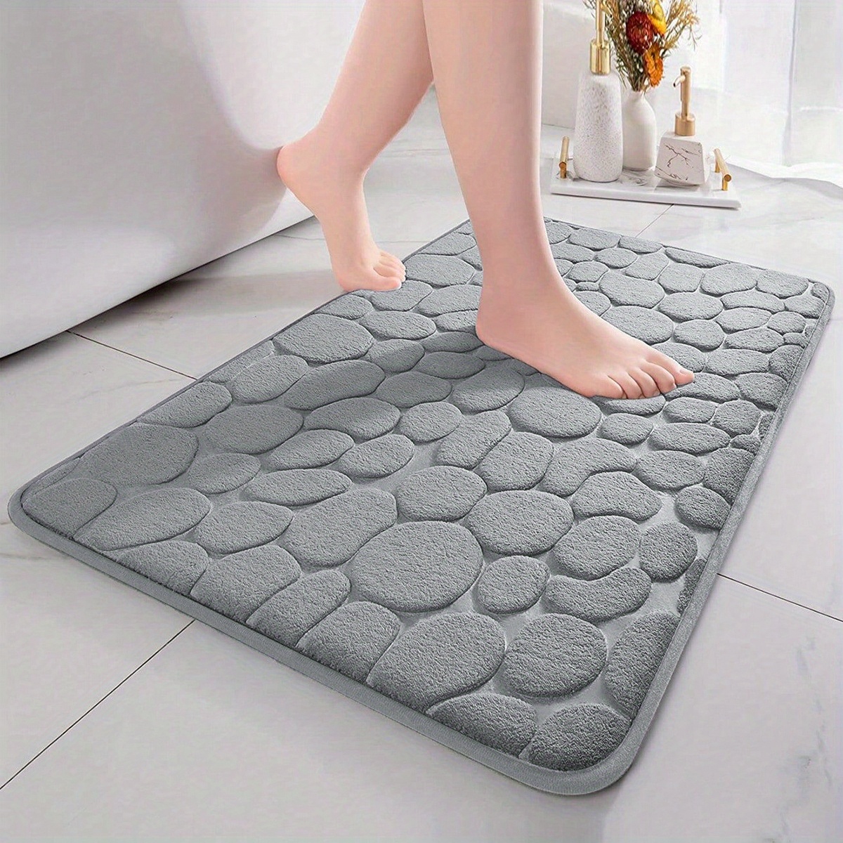 1pc Cobblestone Embossed Bathroom Bath Mat, Memory Foam Pad, Washable Bath  Rugs, Rapid Water Absorbent, Non-Slip, Washable, Thick, Soft And  Comfortable Carpet For Shower Room