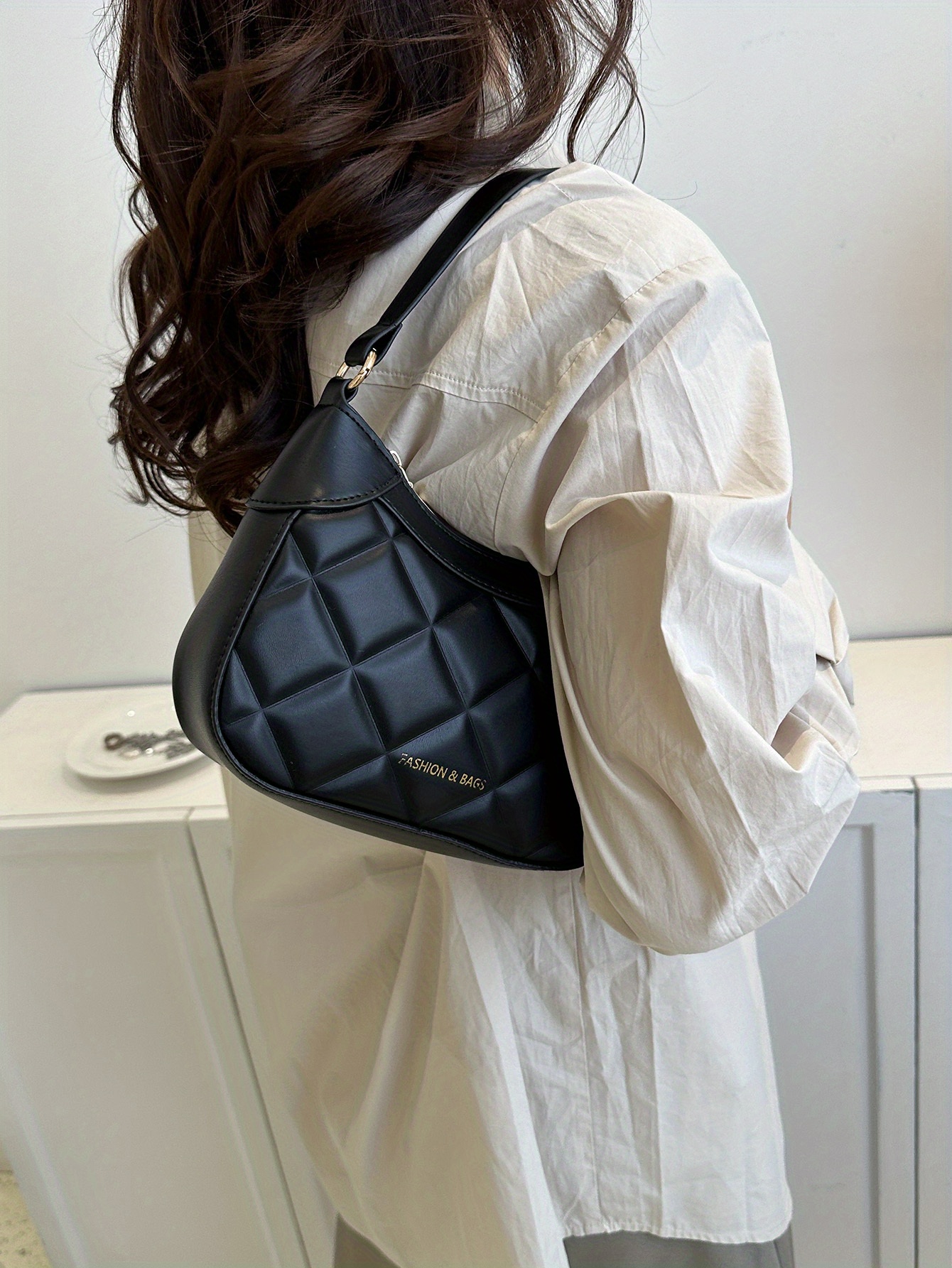 Argyle Quilted Hobo Bag, Fashion Pu Leather Handbag, Women's Small Crescent  Purse - Temu