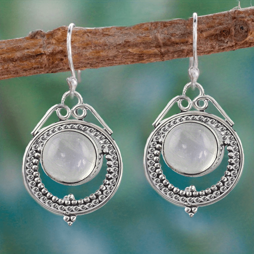 Vintage Moonstone Long Drop Dangle Earrings for Weddings & Parties