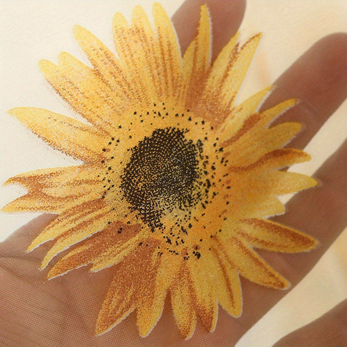 TEMU 1pc Simple Sheer Tulle Sunflower Window Curtain With Glue-printed Design