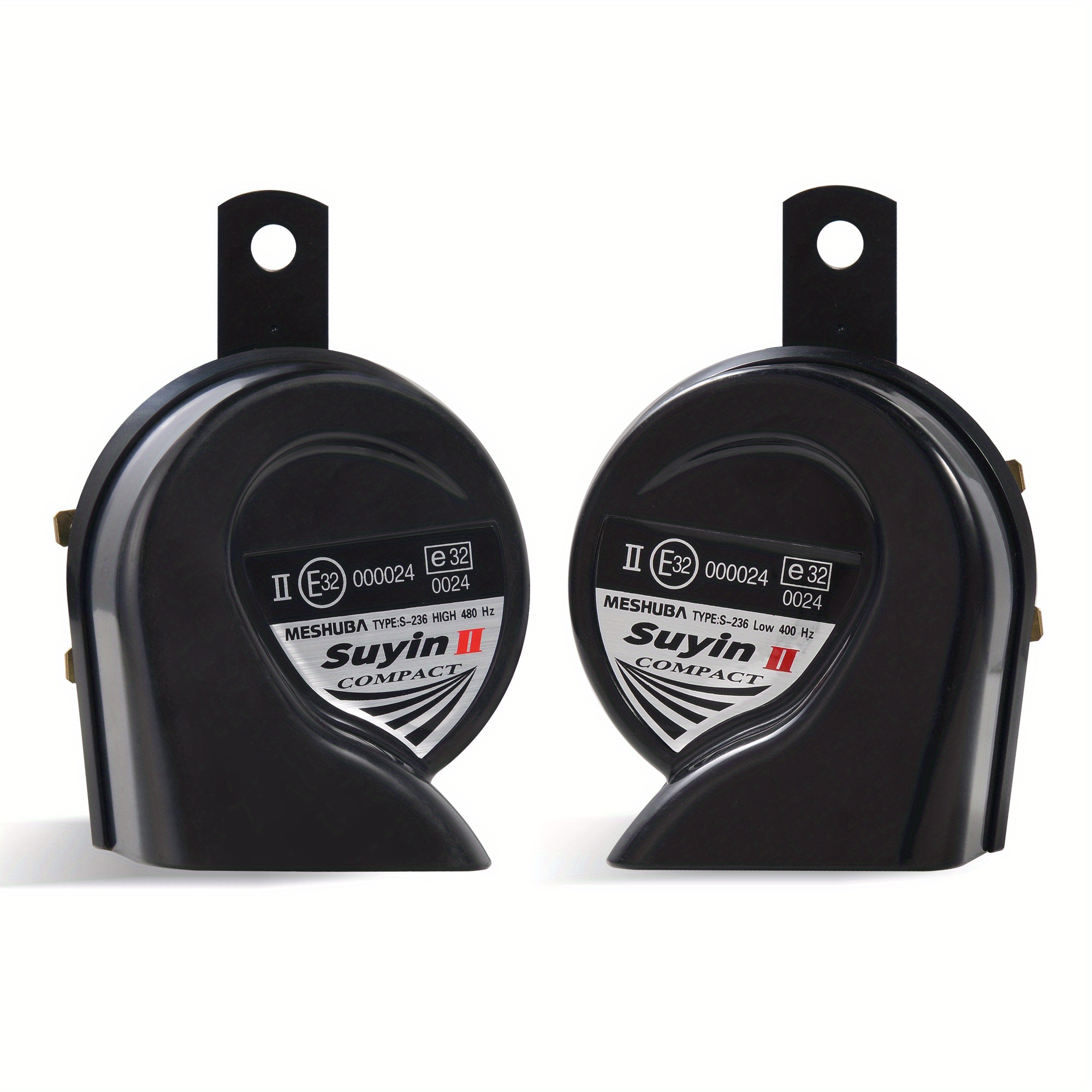 Image of Meshuba Car Horn Truck Horn 12v Horn High Low Tone Universal Fit Super Loud Electric Snail Horn 12v Horn Kit Replacement Car Horns, 2pcs