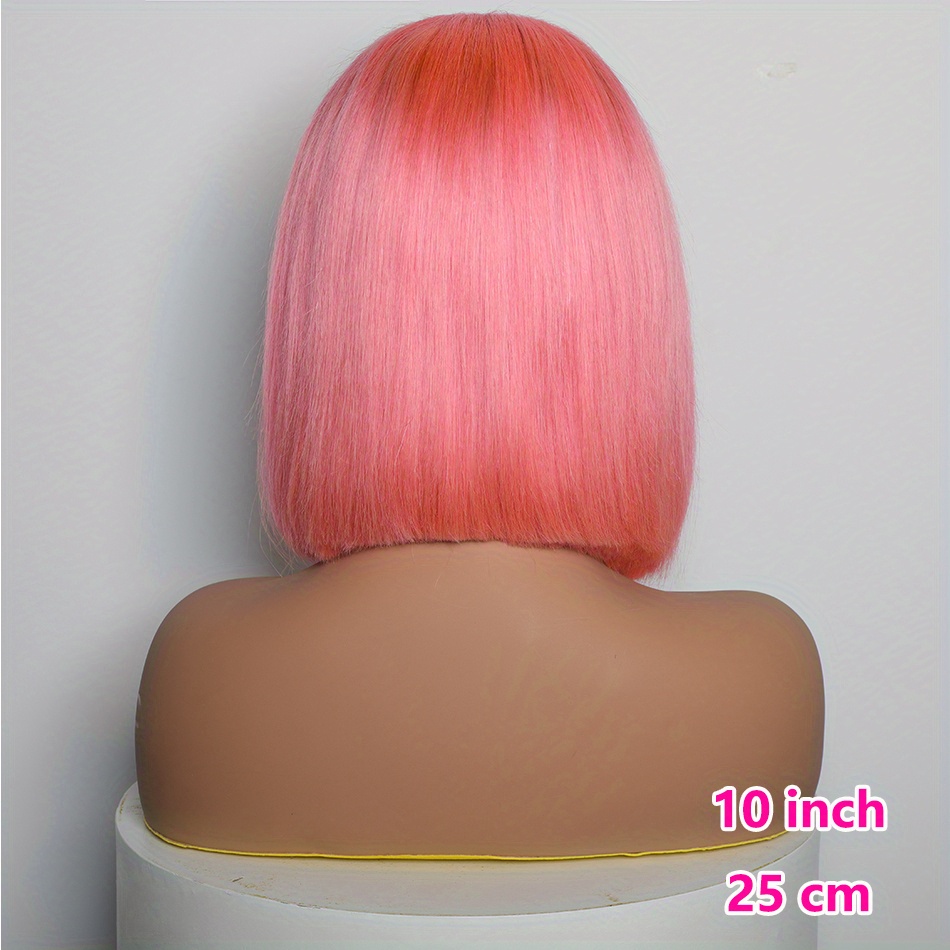 pink blunt cut short straight bob wig 180 density 13x4 lace  display picture 1
