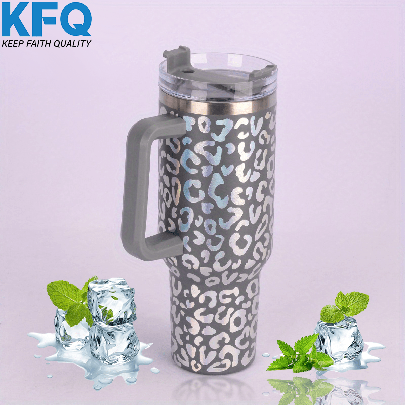 Leopard-Printed Portable 40oz Stainless Steel Water Bottle - Leakproof,  Insulated & Comes with Lid & Straw - Perfect for Outdoor Activities!