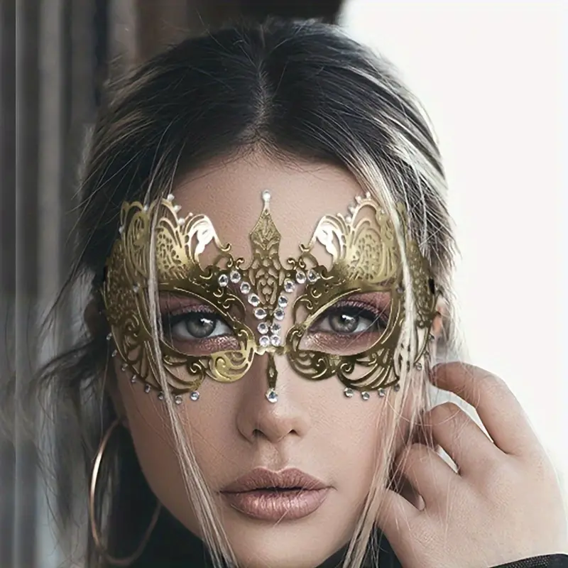 Máscara de mascarada de Navidad, accesorios decorativos de media cara  mental dorada para fiesta de carnaval, disfraz de Cosplay