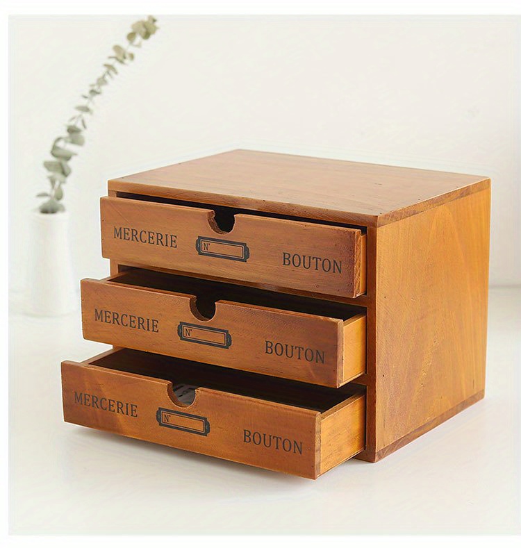 Retro Style Office Desktop Storage Boxes Wooden File Drawer