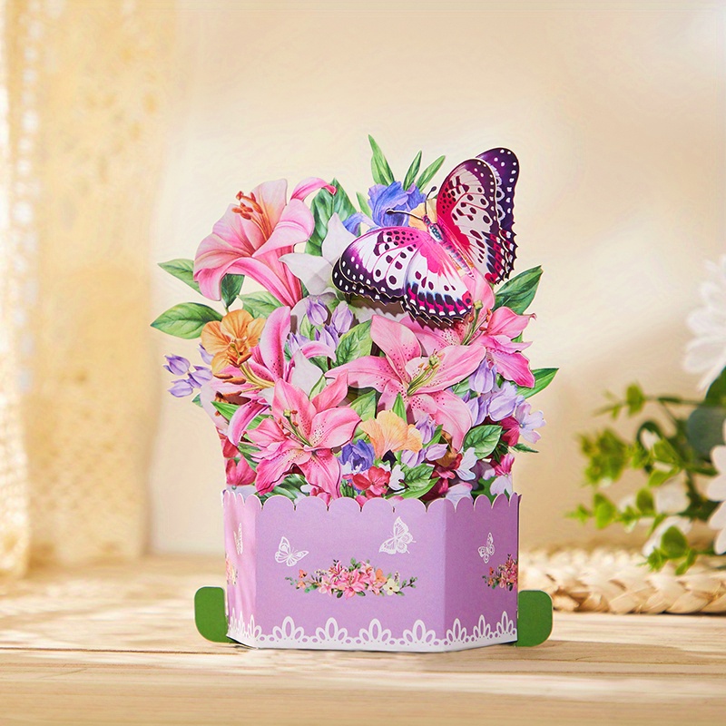 Carte Fleur Pop-Up – Fleur Avec Papillon – Carte Cadeau 3D Pour Un