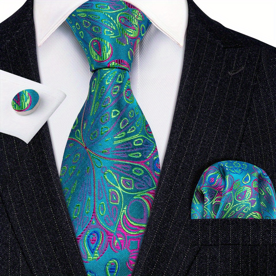 Men's Jacquard Tie, Hankerchief, Cufflinks Set