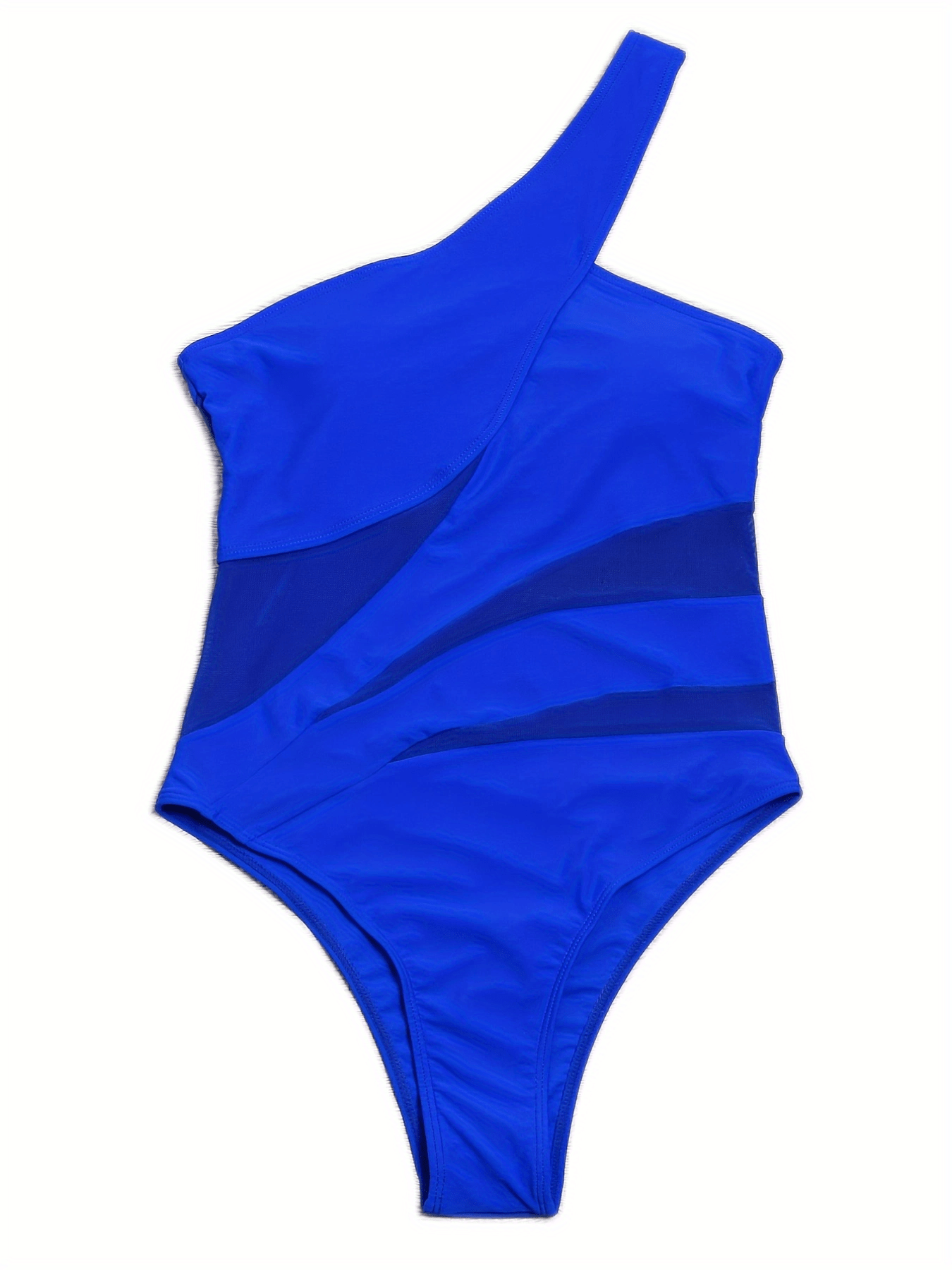 one shoulder 1pc swimsuit asymmetrical contrast mesh tummy - Temu