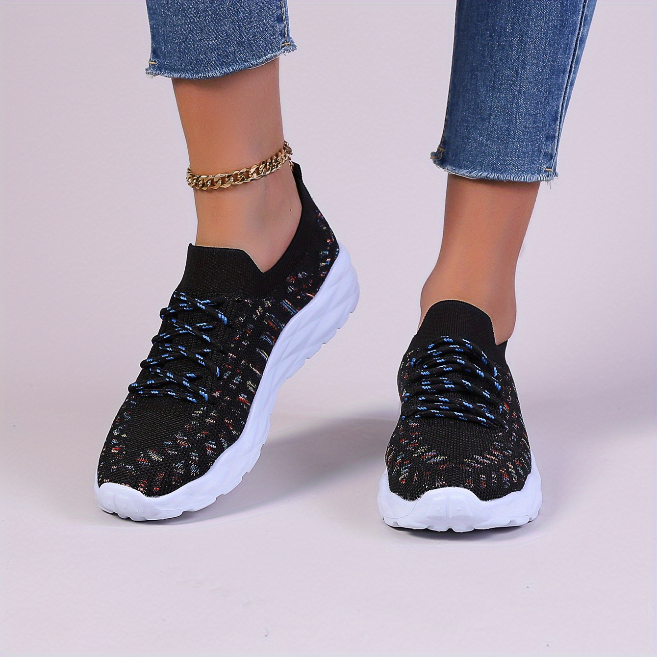 Women's Printed Low Top Sports Shoes, Knit Breathable Lace Up Running  Tennis Sneakers, Casual Walking Shoes - Temu Germany