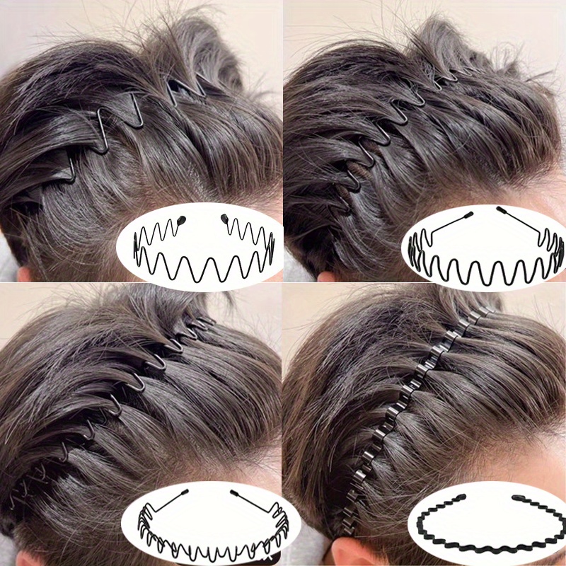 Travelwant 9Pcs/Set Metal Hair Band for Men Women's Headband, Unisex Black  Wavy Spring Sports Headbands for Men's Hair Band Hoop Clips Women