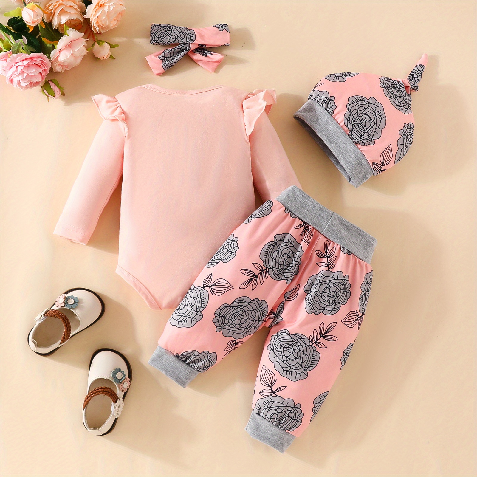 4Pcs Newborn Baby Girl Clothes Infant Long Sleeve Romper Flowers Pants  Headband Outfit Set - Preemie White B : : Clothing, Shoes &  Accessories