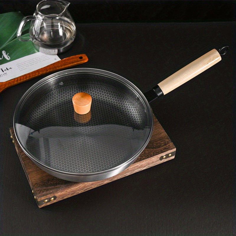 11 Inch Nonstick Frying Pan with Lid，Honeycomb Three Layer