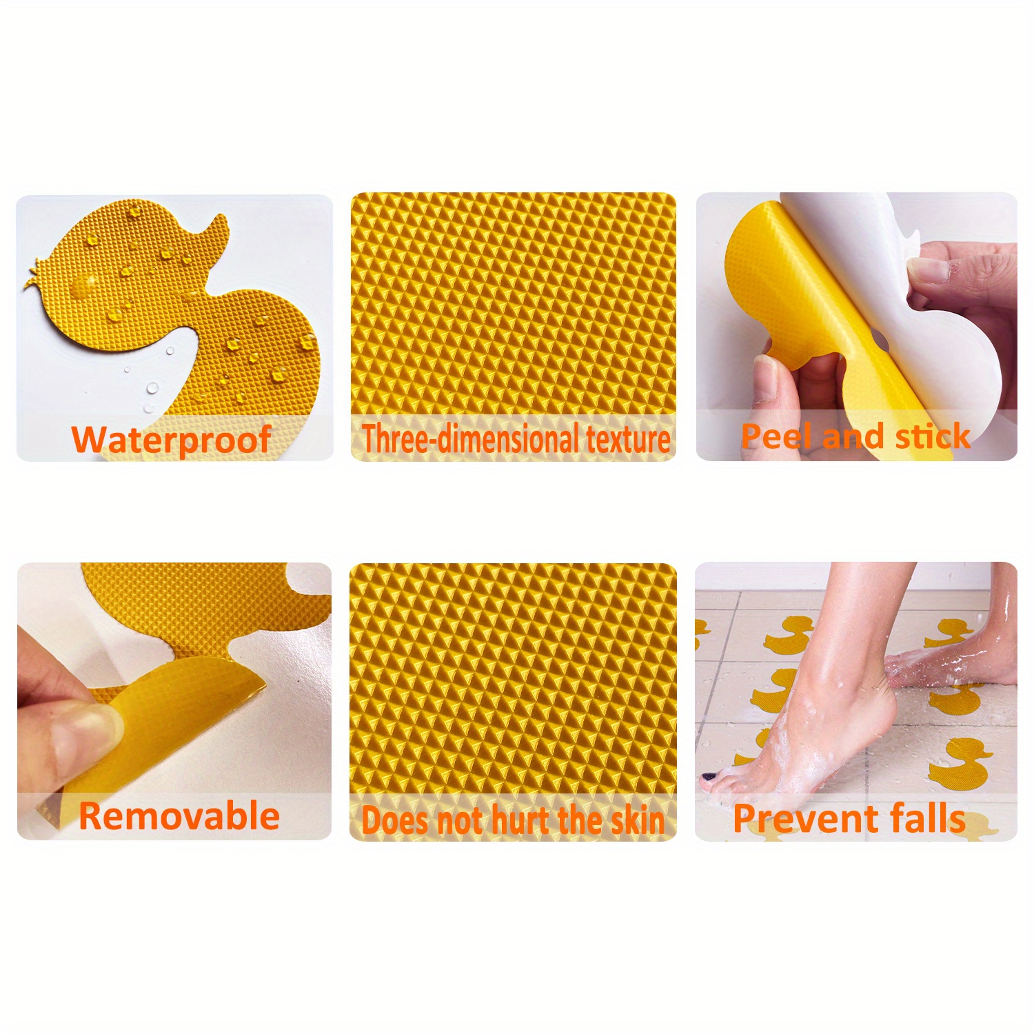 10pcs yellow duck shaped bathroom non slip stickers cute anti slip shower tread sticker bathroom non slip strip safety bathtub strips   decals bathroom accessories details 5