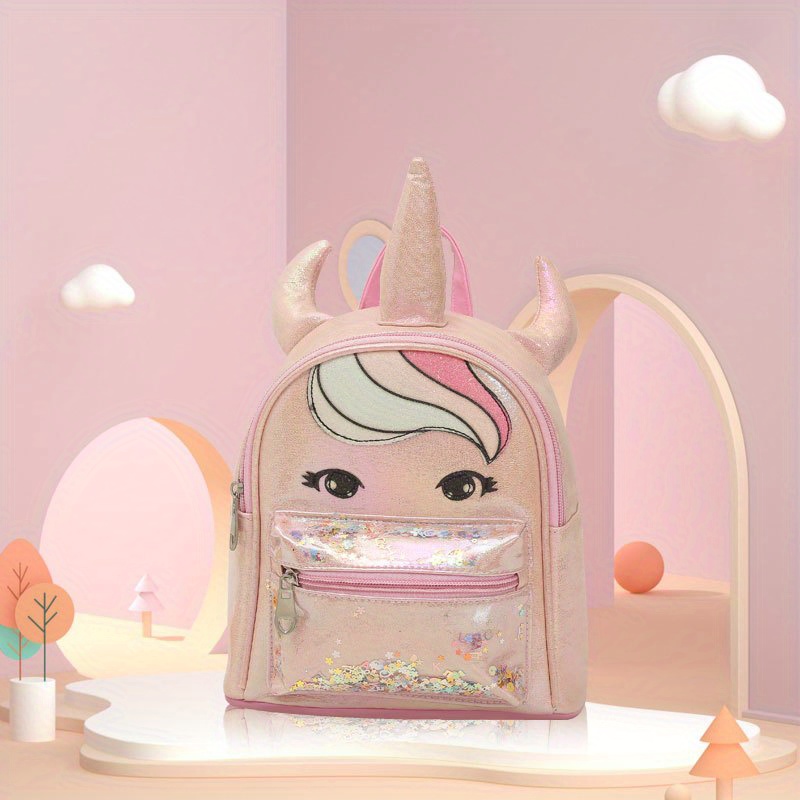 Unicorn With Horns Shape Backpack for Girls