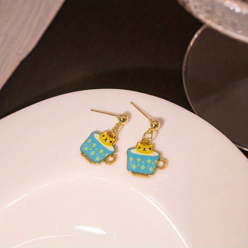 Teacup Cat Earrings Gift for Women