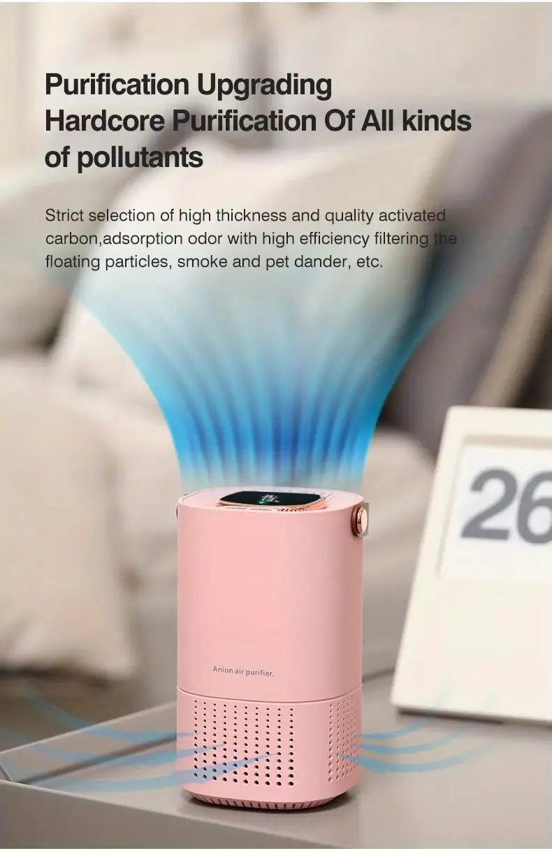 1pc usb aromatherapy tablet air purifier mini digital display household office small negative ion deodorizing purifier built in 2000mah battery triple purification car and home dual use low noise operation led display screen home decor room decor details 9