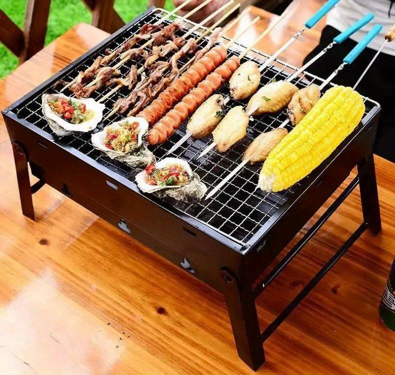 Outdoor Bbq Grills Folding Portable Wood And Carbon Barbecue - Temu