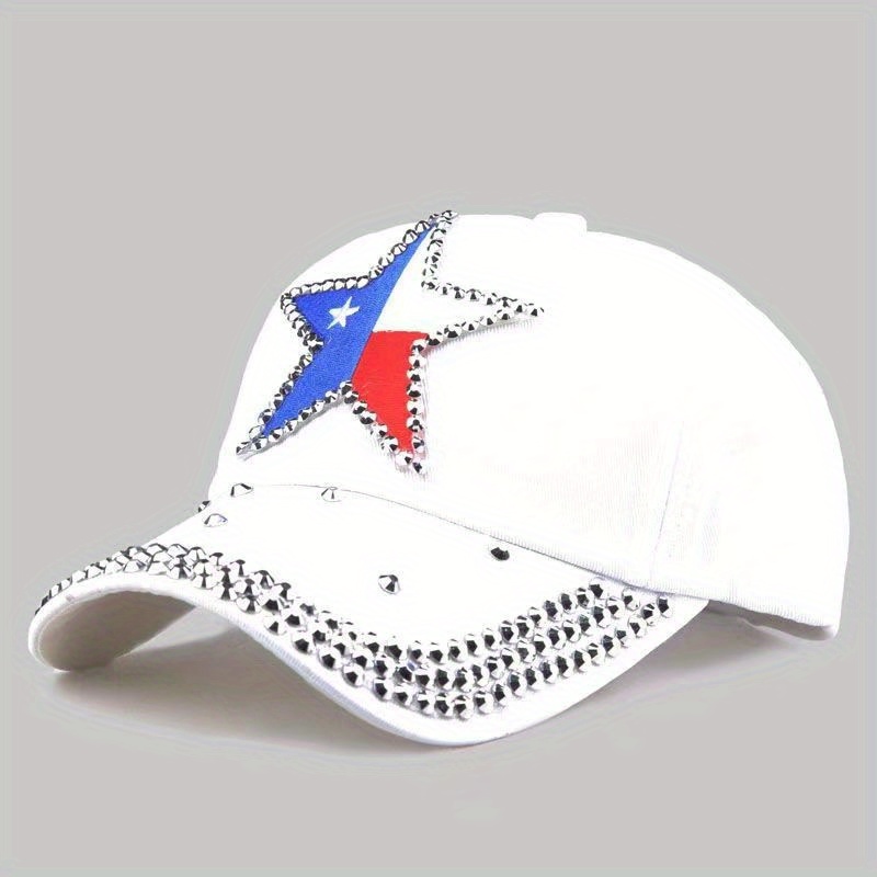 Pentagram Patch Denim Baseball Cap Rhinestone Hip Hop Distressed Dad Hat