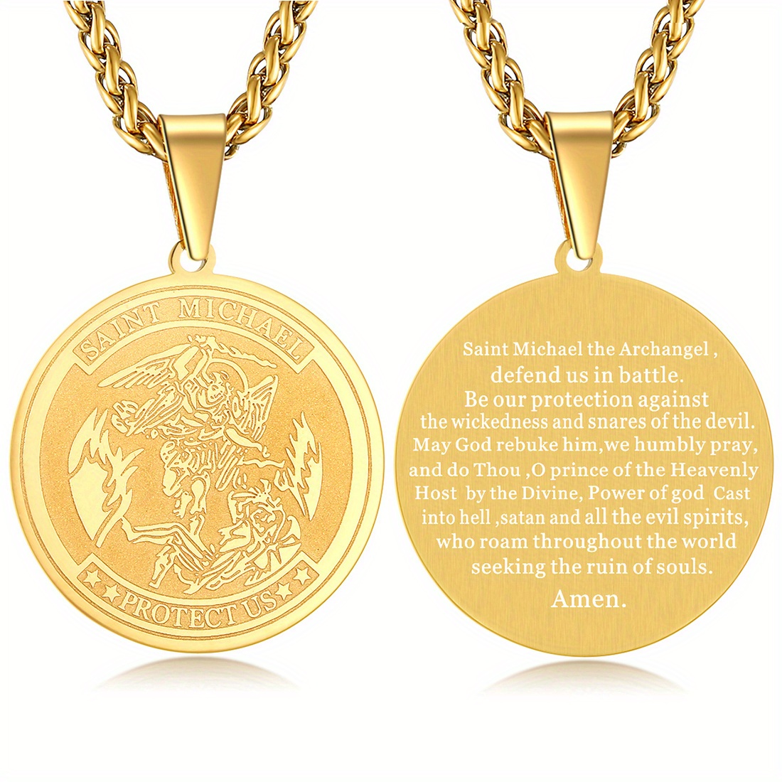 Men's Saint Michael Amulet Necklace in Stainless Steel