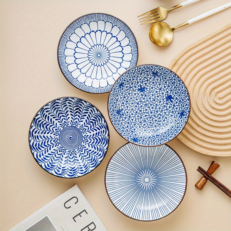 Image of 4pcs Japanese Blue And White Porcelain 6-inch Bone Dish Dried Fruit Dish Plate Dish Fruit Dish Dessert Dish Salad Plate Tableware Ceramic