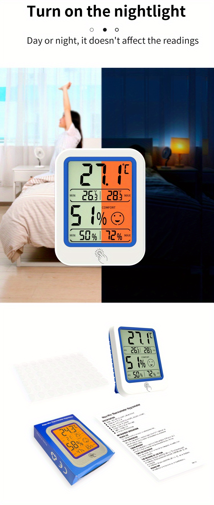 Desktop Digital Indoor Room Thermometer Hygrometer With Backlight And  Strong Magnet, Home Gadgets, Cheap Items - Temu