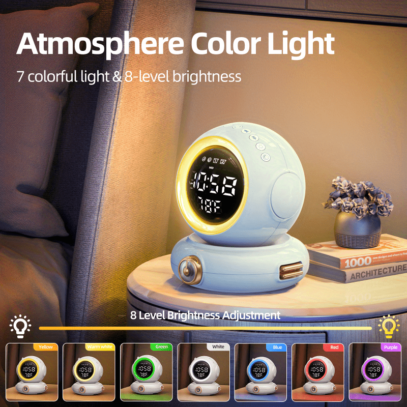 Reloj Despertador MINKUROW, Lámpara De Mesa Con Luz Nocturna De 7 Colores,  Pantalla De Temperatura Interior